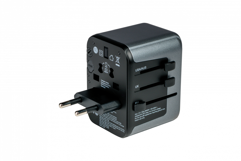 Universal Travel Adapter UTA-03 Plug with USB-C PD & QC, 2 x USB-C & 2 x USB-A ports